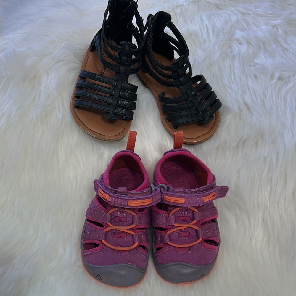 Black and Purple Gladiator Sandals with Ankle Strap and KEEN Sandles